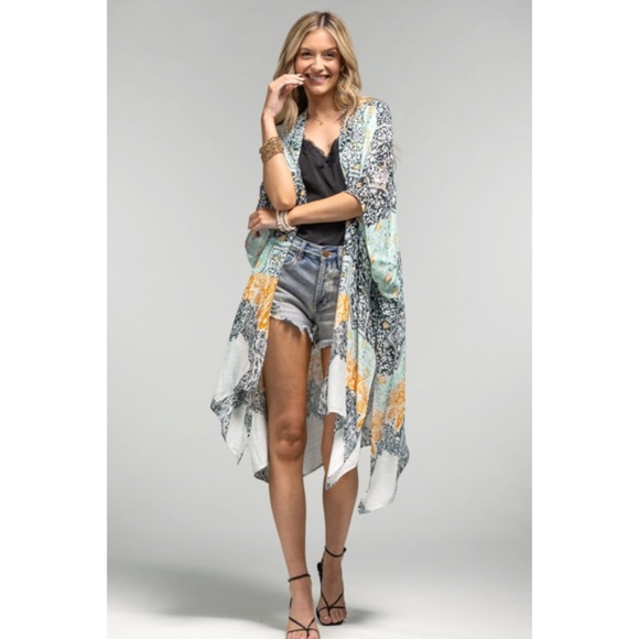 SOLD OUT Multi Floral Damask & Paisley Printed Kimono Open Wrap Summer Coverup - Picture 5 of 5